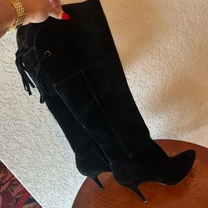 ❤️RED brand Saks Elegant Black high Knee-High Women's Boots, Suede